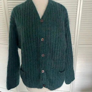 Vintage Express green cardigan sweater mohair button front chunky knit medium